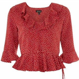 Topshop red polka dot blouse